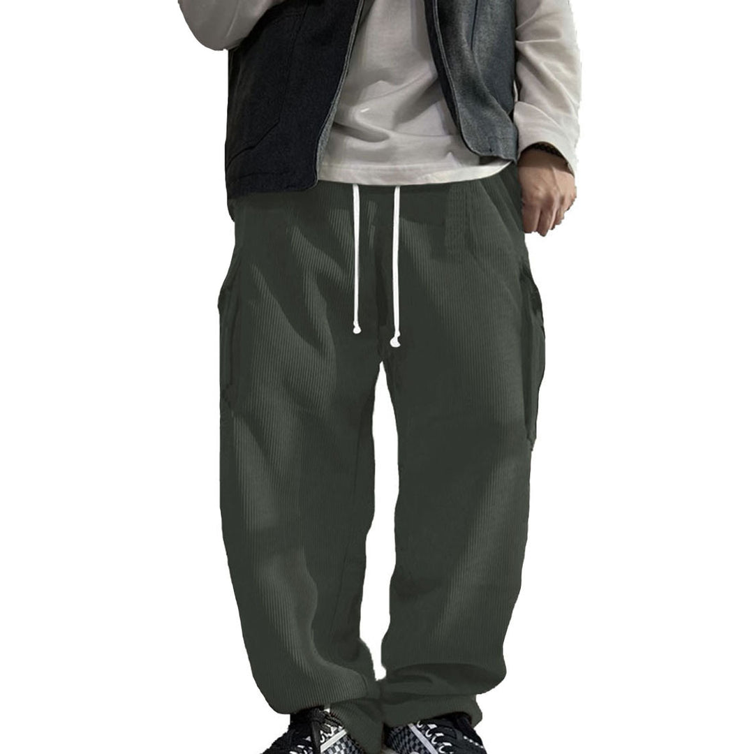 Men's Loose Cord Cargo Pants with Drawstring, Elastic Waistband & Multi-functional Pockets Mune Fashion