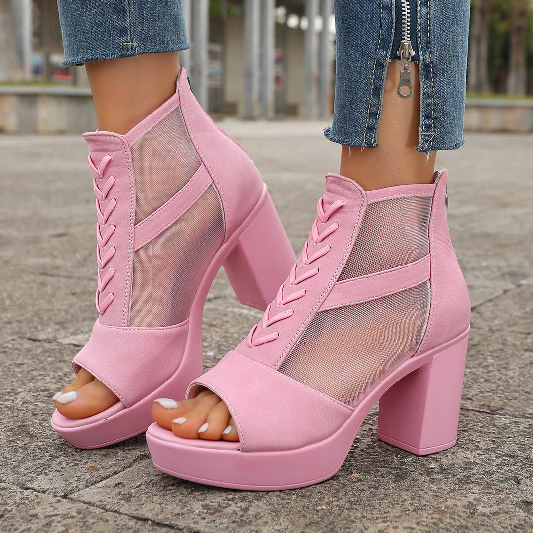 Ladies' platform sandals with mesh inserts and chunky block heel Mune Fashion