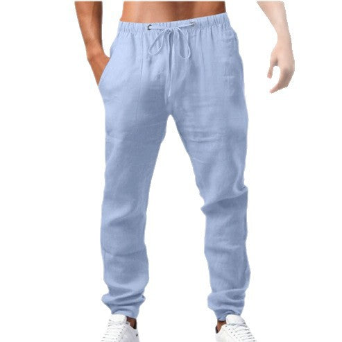 Men's relaxed sporty linen leisure pants with drawstring waistband, elastic ankle cuffs, and side seam pockets Mune Fashion