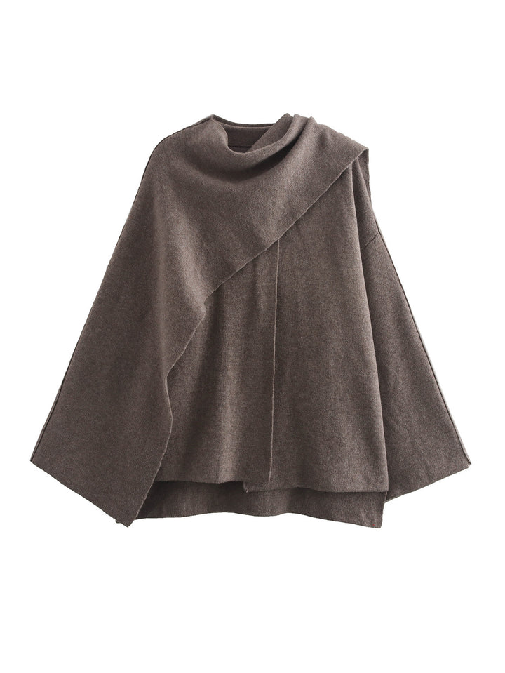 Women's cape with asymmetrical fall, stand-up collar and wool blend Mune Fashion