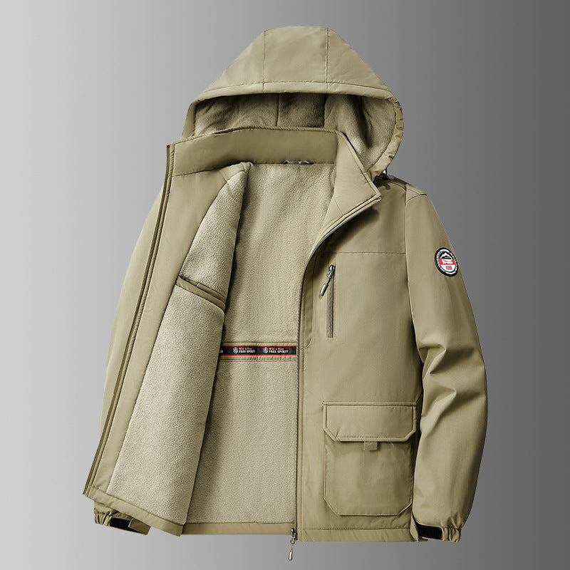 Men's light padded softshell winter jacket with teddy lining, adjustable hood and multifunctional pockets Mune Fashion