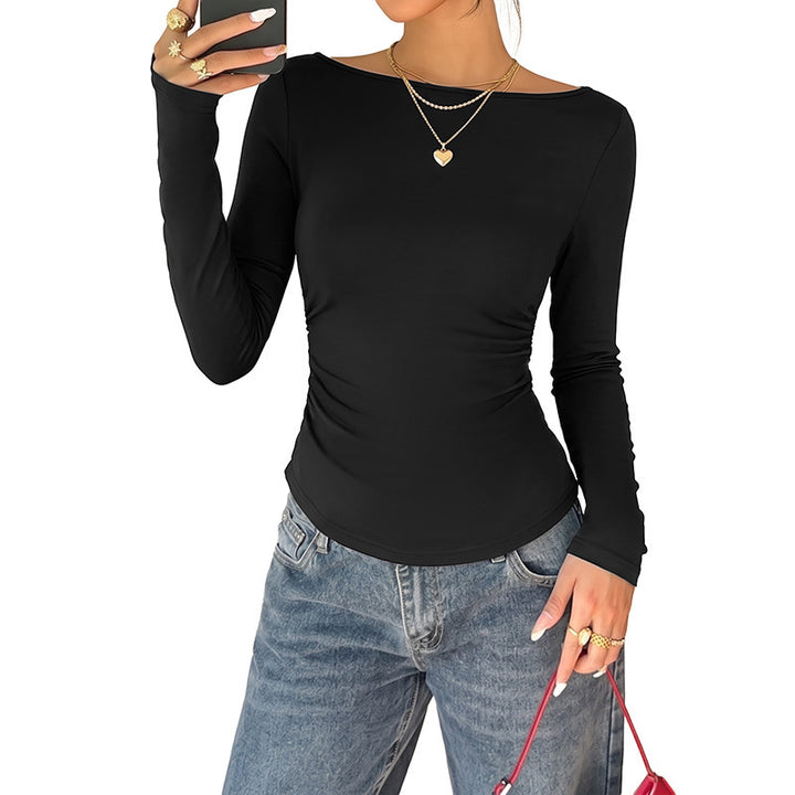 Women's Basic Long Sleeve Shirt with Round Neckline Mune Fashion
