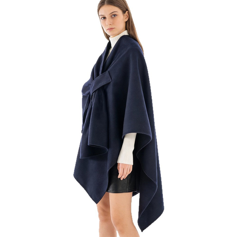 Women's multifunctional cape overlay made of wool blend with draped knot detail Mune Fashion