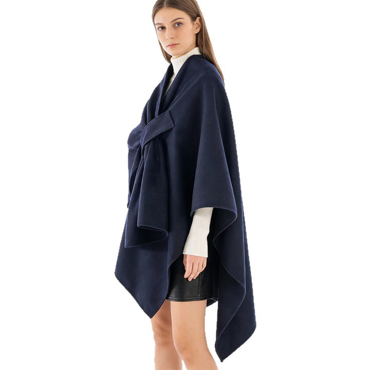 Women's multifunctional cape overlay made of wool blend with draped knot detail Mune Fashion