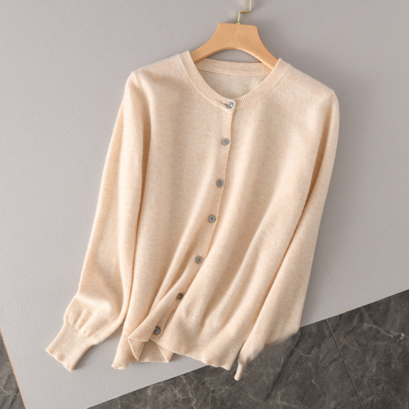 Women Lightweight Round Neck Button Cardigan in Cashmere Look with Fine Ribbed Edge and Casual Silhouette Mune Fashion