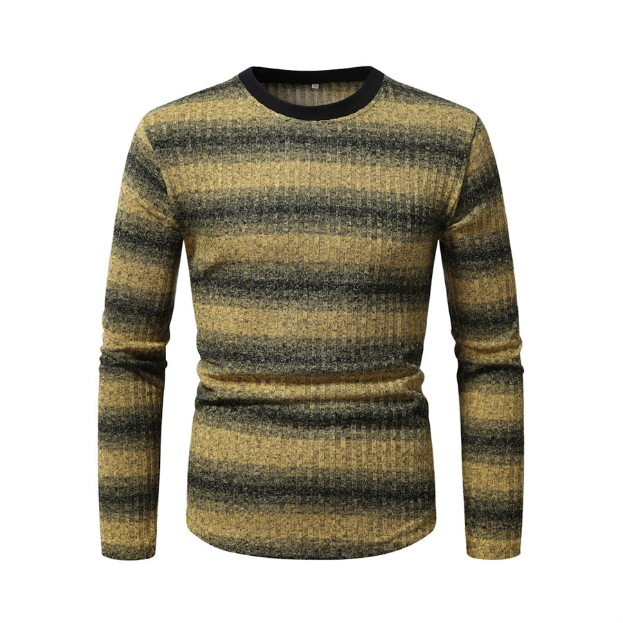 Men's Slim-Fit Fine Knit Sweater with Horizontal Gradient and Ribbed Texture Mix Mune Fashion