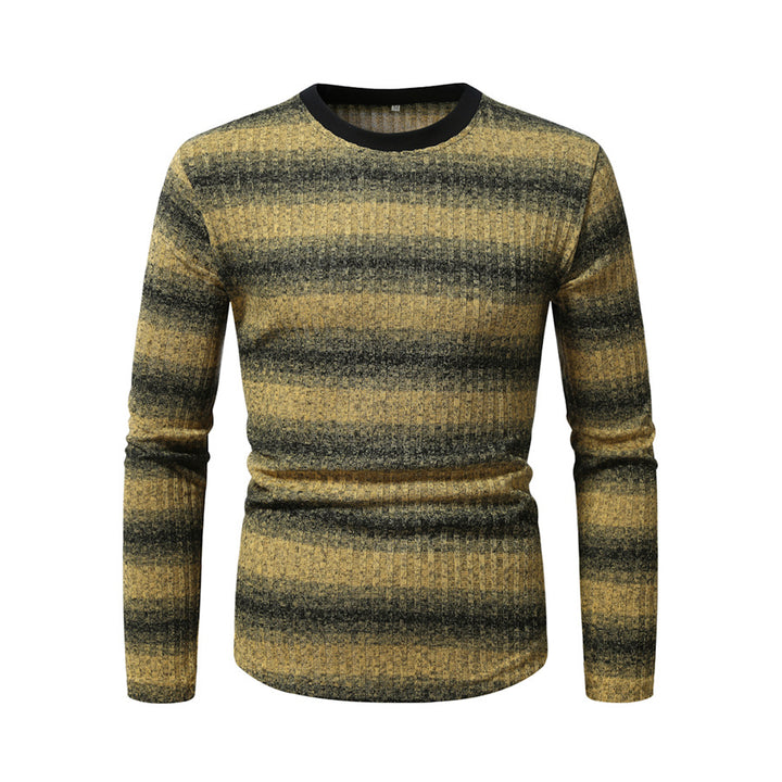 Men's Slim-Fit Fine Knit Sweater with Horizontal Gradient and Ribbed Texture Mix Mune Fashion
