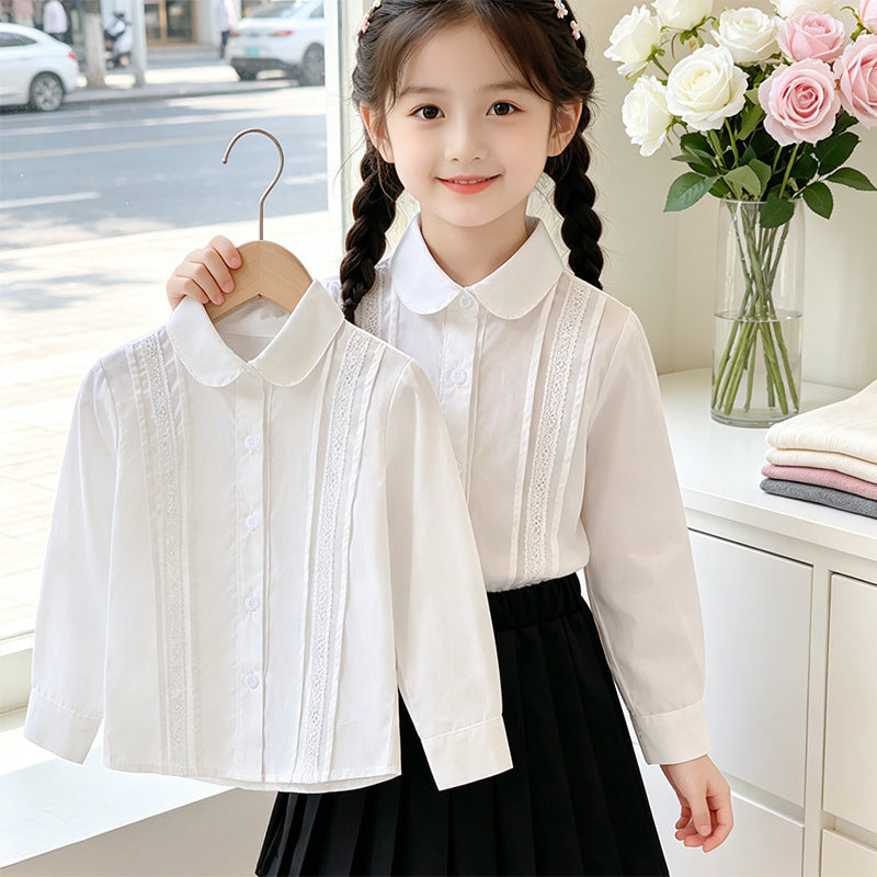 Girls elegant shirt blouse with fine lace trim Mune Fashion