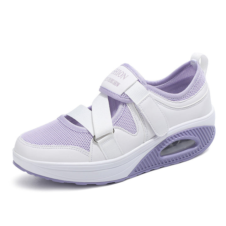 Ladies' stabilizing comfort sneakers with air-cushioned wedge sole and Velcro strap closure Mune Fashion