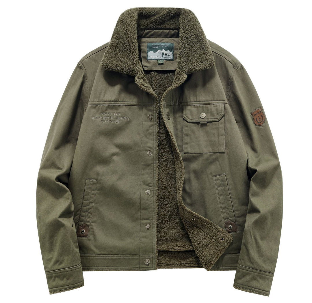 Men's Sherpa-lined canvas field jacket with shirt collar and utility pockets Mune Fashion