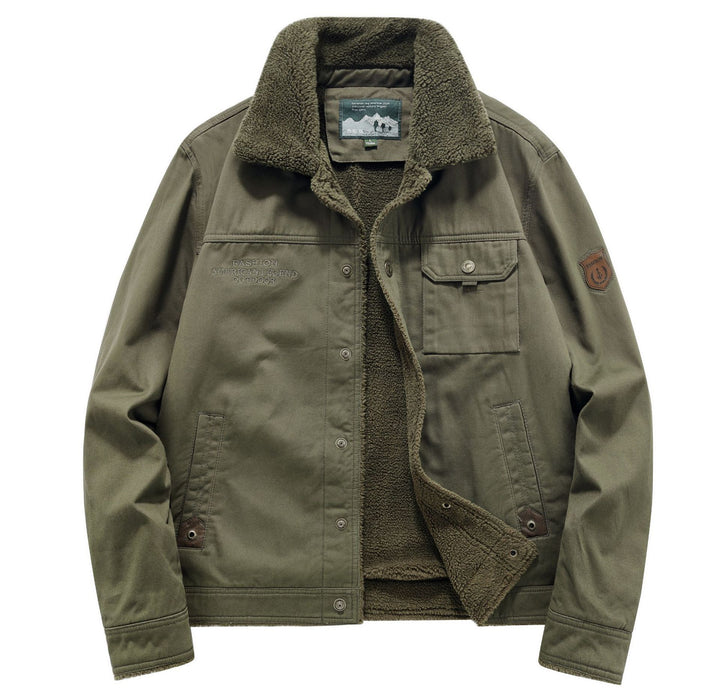 Men's Sherpa-lined canvas field jacket with shirt collar and utility pockets Mune Fashion