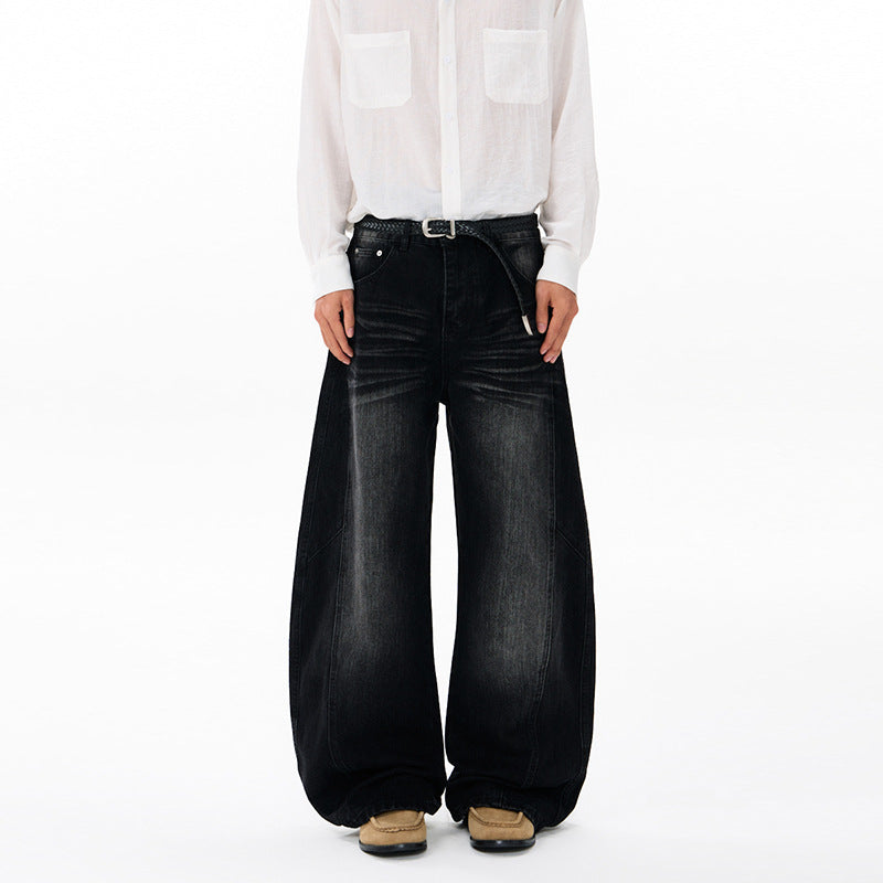 Men's Ultra Wide Denim Palazzo Pants in Balloon-Shaped Baggy Cut with Low Crotch Mune Fashion