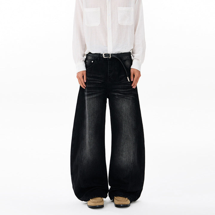Men's Ultra Wide Denim Palazzo Pants in Balloon-Shaped Baggy Cut with Low Crotch Mune Fashion