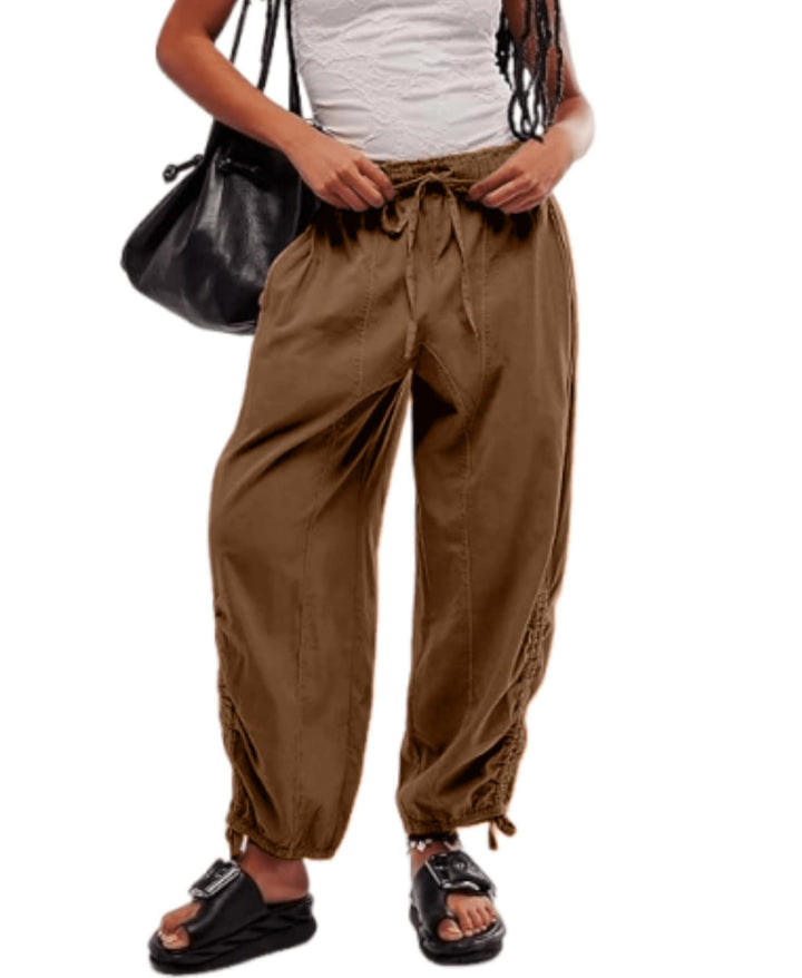 Women's Loose Jogging Pants with Drawstring Waistband, Cord Hem and Gathering