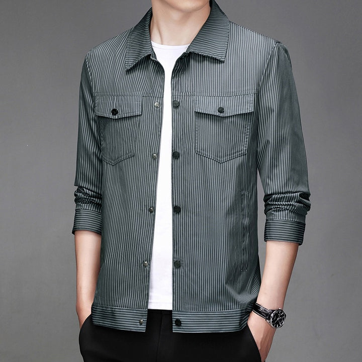 Men Striped Shirt Jacket Mune Fashion