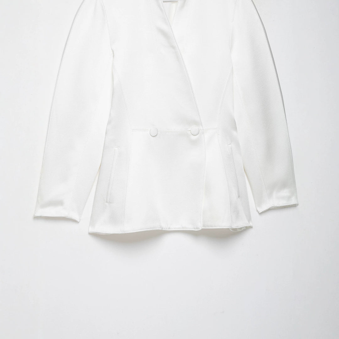 Women's Tailored Double-Breasted Blazer with Stand Collar Mune Fashion