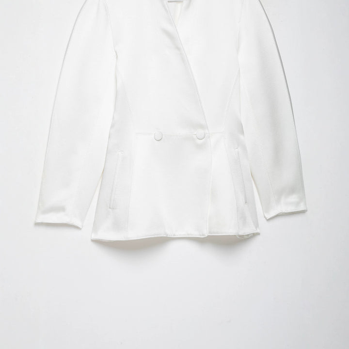 Women's Tailored Double-Breasted Blazer with Stand Collar Mune Fashion
