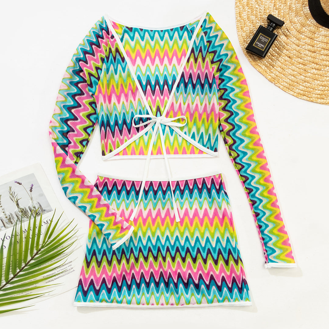 Women's Colorful Patterned Crop Top and Skirt Set Mune Fashion