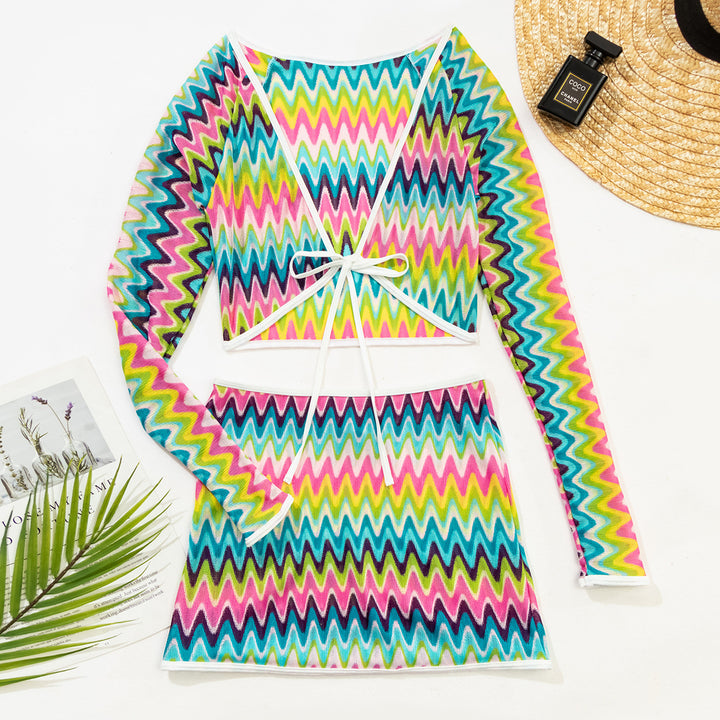 Women's Colorful Patterned Crop Top and Skirt Set Mune Fashion