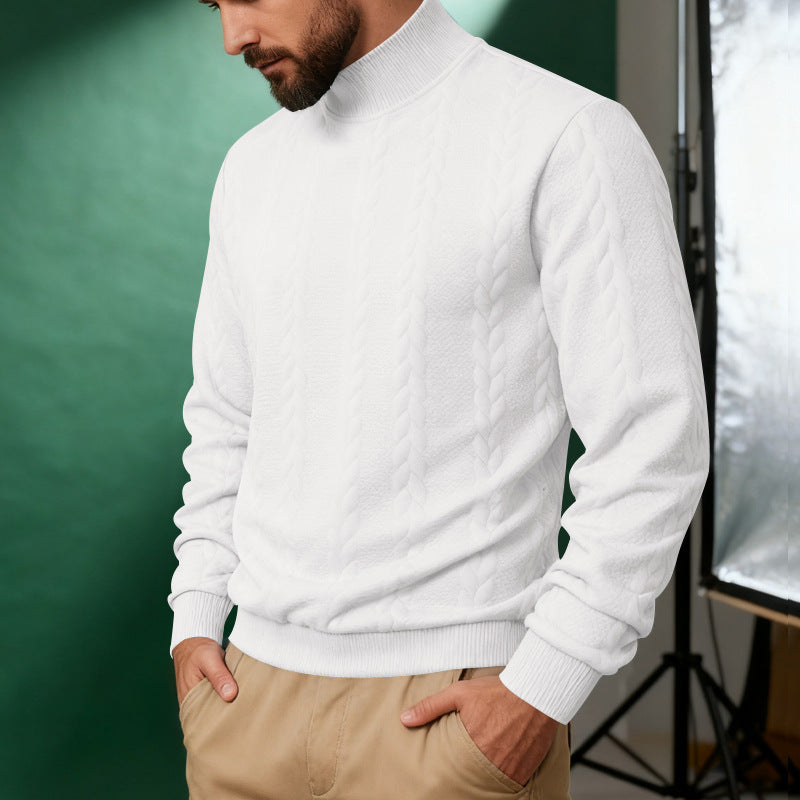 Men's knitted pullover with stand-up collar, cable pattern, soft ribbed cuffs, and Regular Fit Mune Fashion