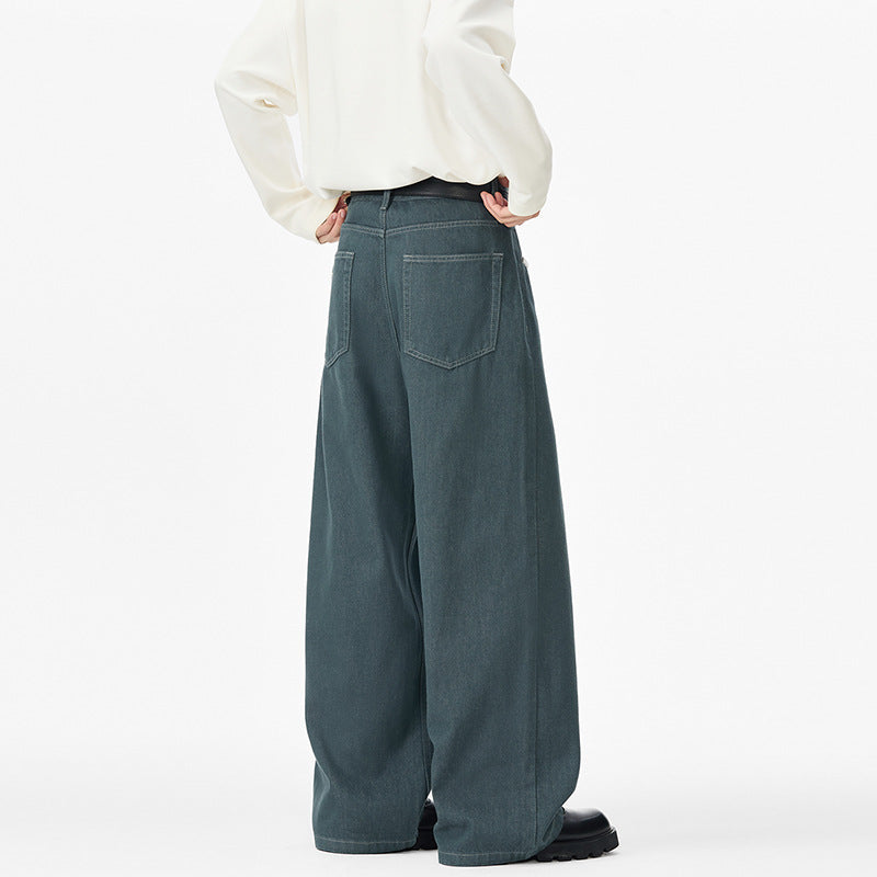 Men's Extra Wide Denim Baggy Pants with Extended Hem and Drop Crotch Mune Fashion
