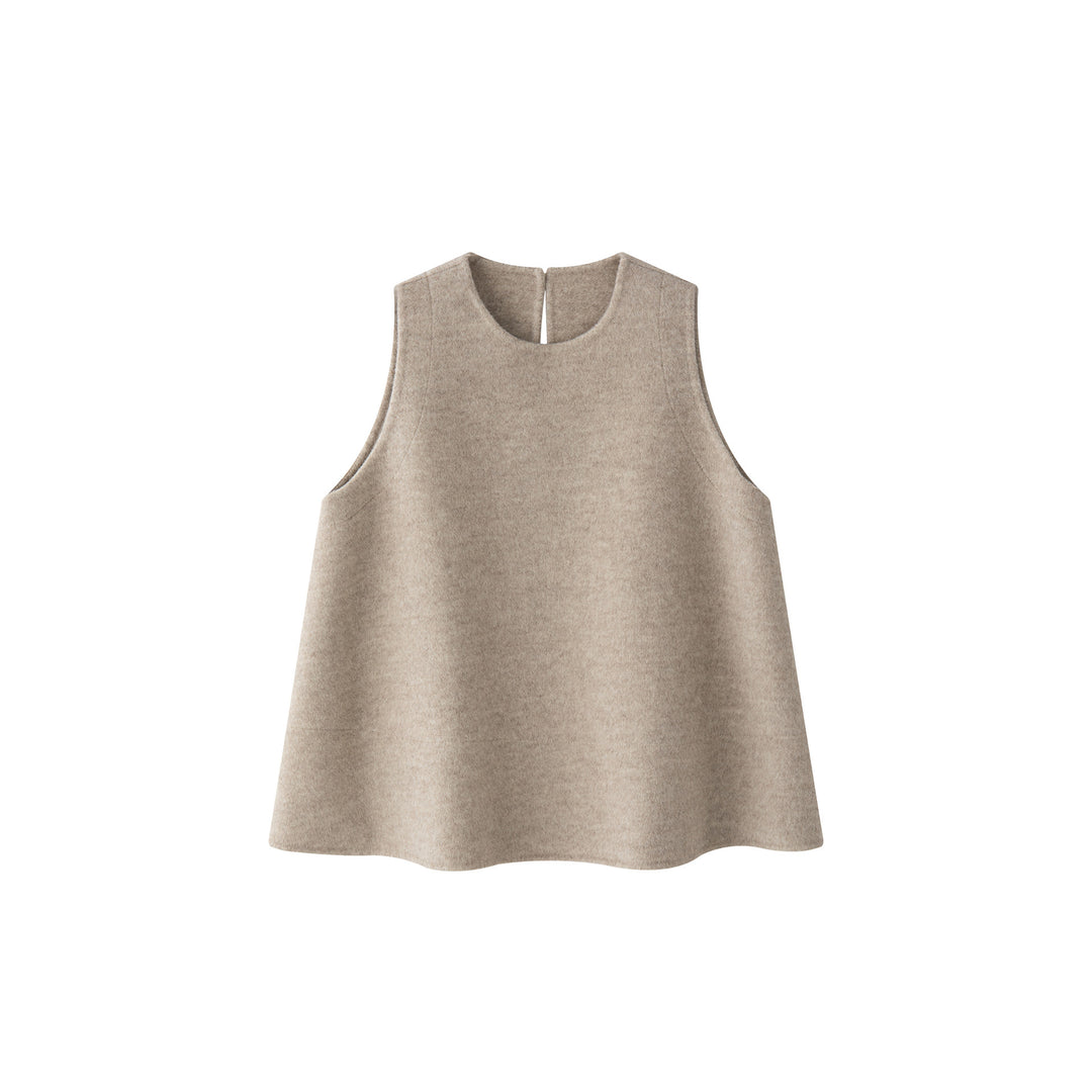 Women Boxy Wool Felt Vest with A-Line Cut and Inset Pockets Mune Fashion