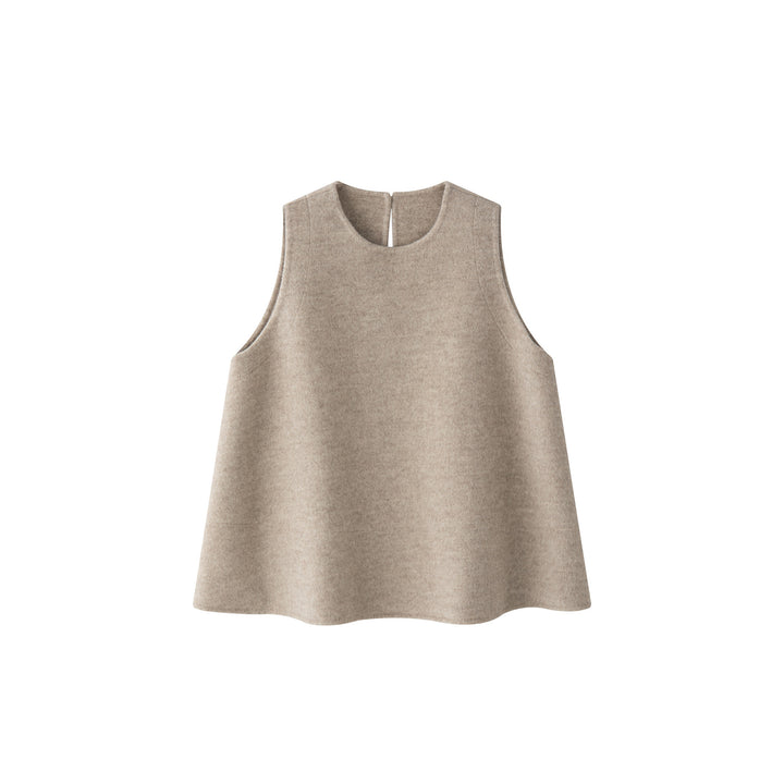 Women Boxy Wool Felt Vest with A-Line Cut and Inset Pockets Mune Fashion