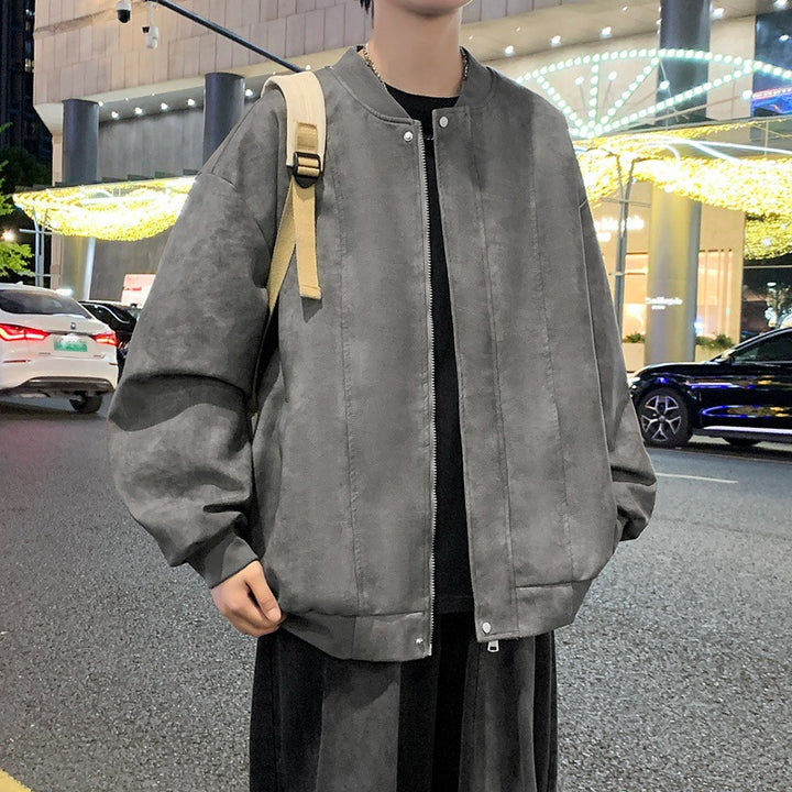 Men's Oversized Bomber Jacket made of Suede Imitation with Vertical Seam Structure Mune Fashion