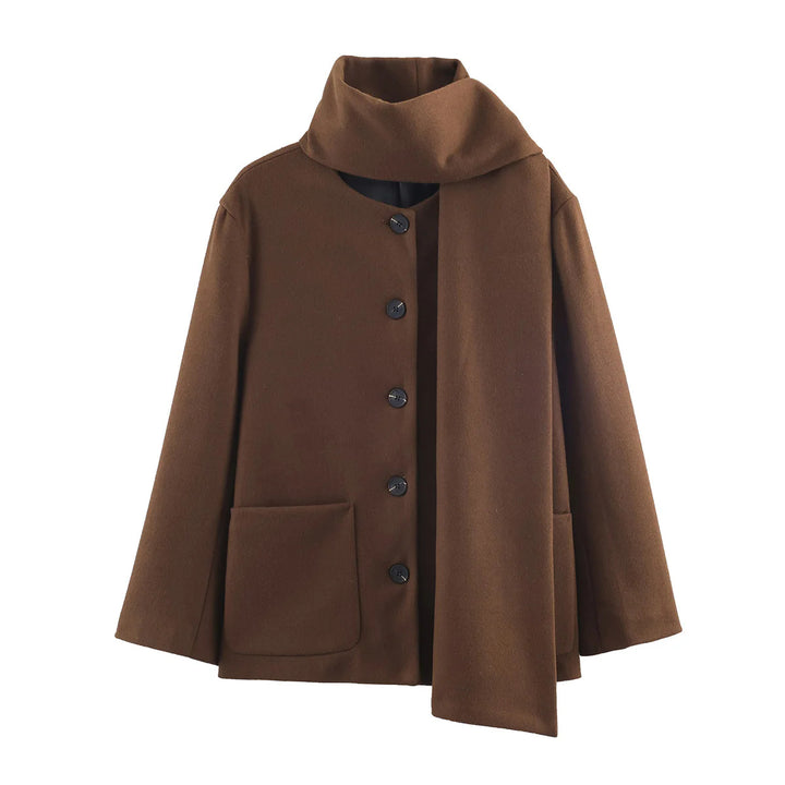 Women nan boxy wool blend jacket with voluminous tube collar and patch front pocket Mune Fashion