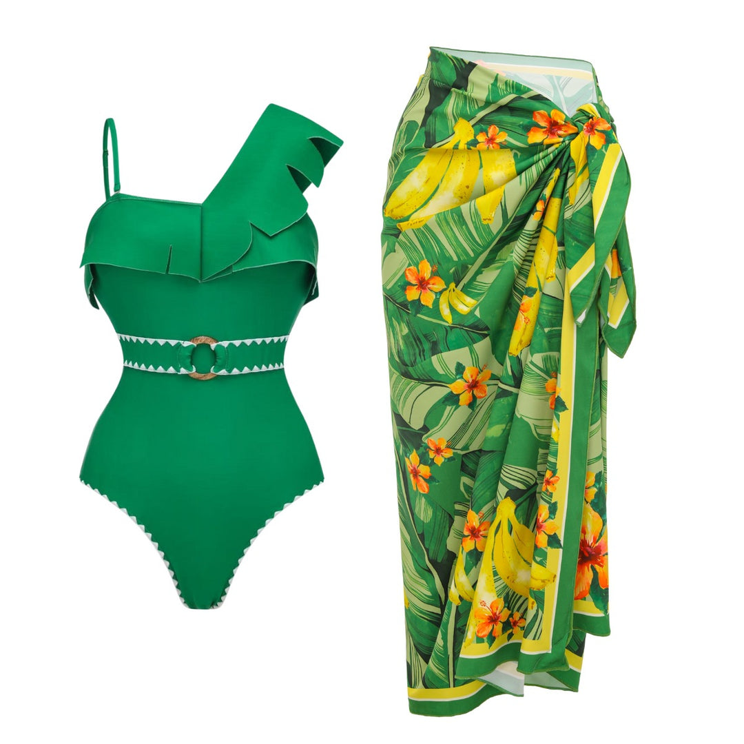 Women's one-piece swimsuit with voluminous ruffles and stylish wrap skirt Mune Fashion