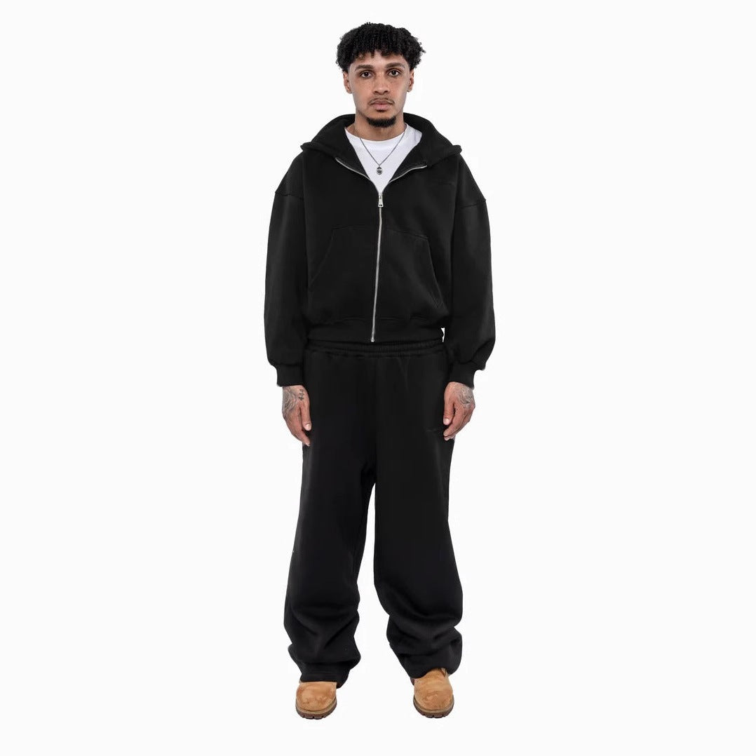 Men's casual zip-up hoodie and palazzo pants set with dropped-shoulder silhouette Mune Fashion