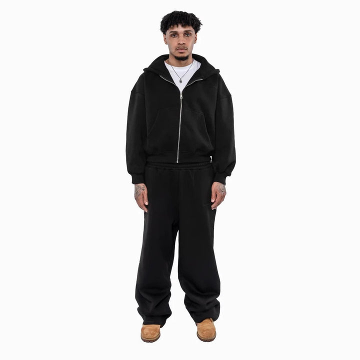 Men's casual zip-up hoodie and palazzo pants set with dropped-shoulder silhouette Mune Fashion