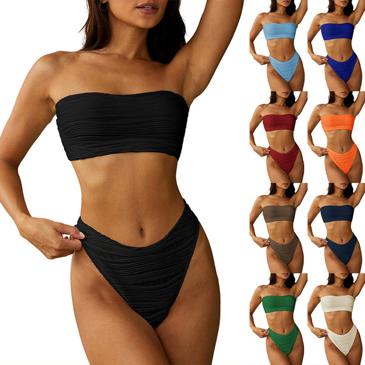 Women's Bandeau Bikini with Gatherings Mune Fashion