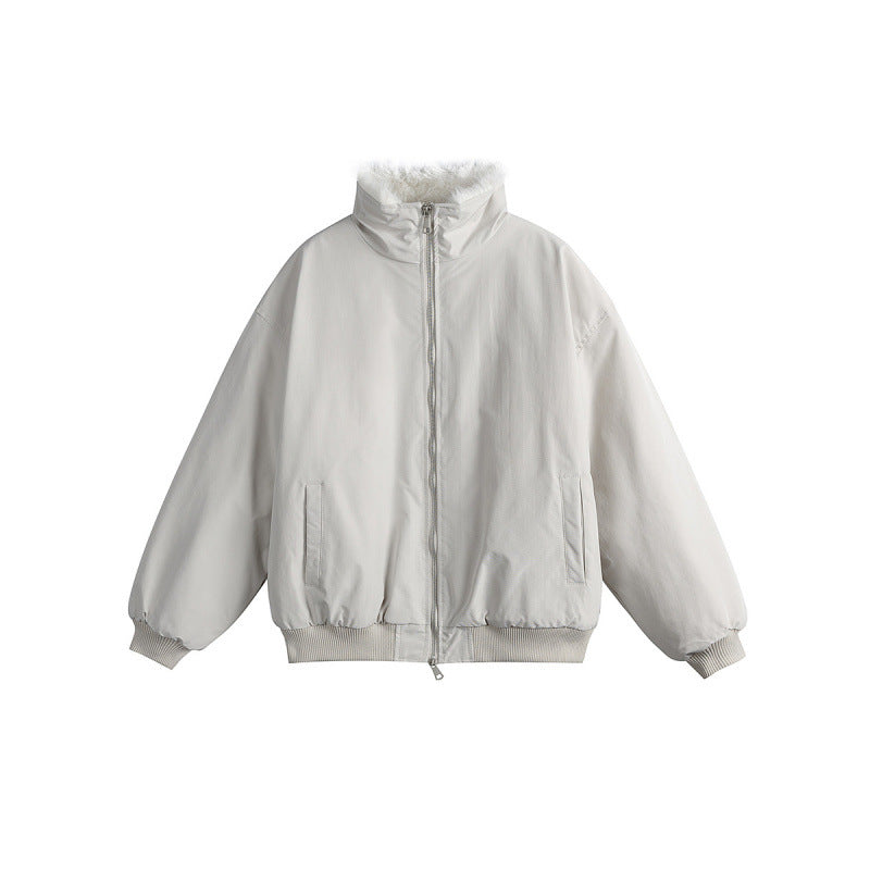 Women's Short Boxy Quilted Jacket with High Shawl Collar, Teddy Collar and Elastic Ribbed Cuffs Mune Fashion