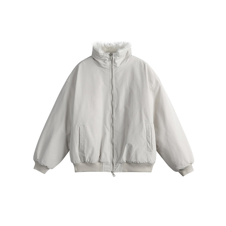 Women's Short Boxy Quilted Jacket with High Shawl Collar, Teddy Collar and Elastic Ribbed Cuffs Mune Fashion