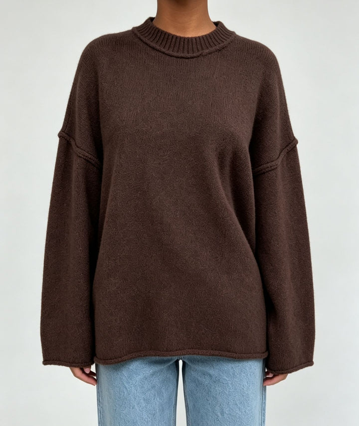 Women Oversize Boxy Sweater with short stand-up collar and decorative edge seam Mune Fashion