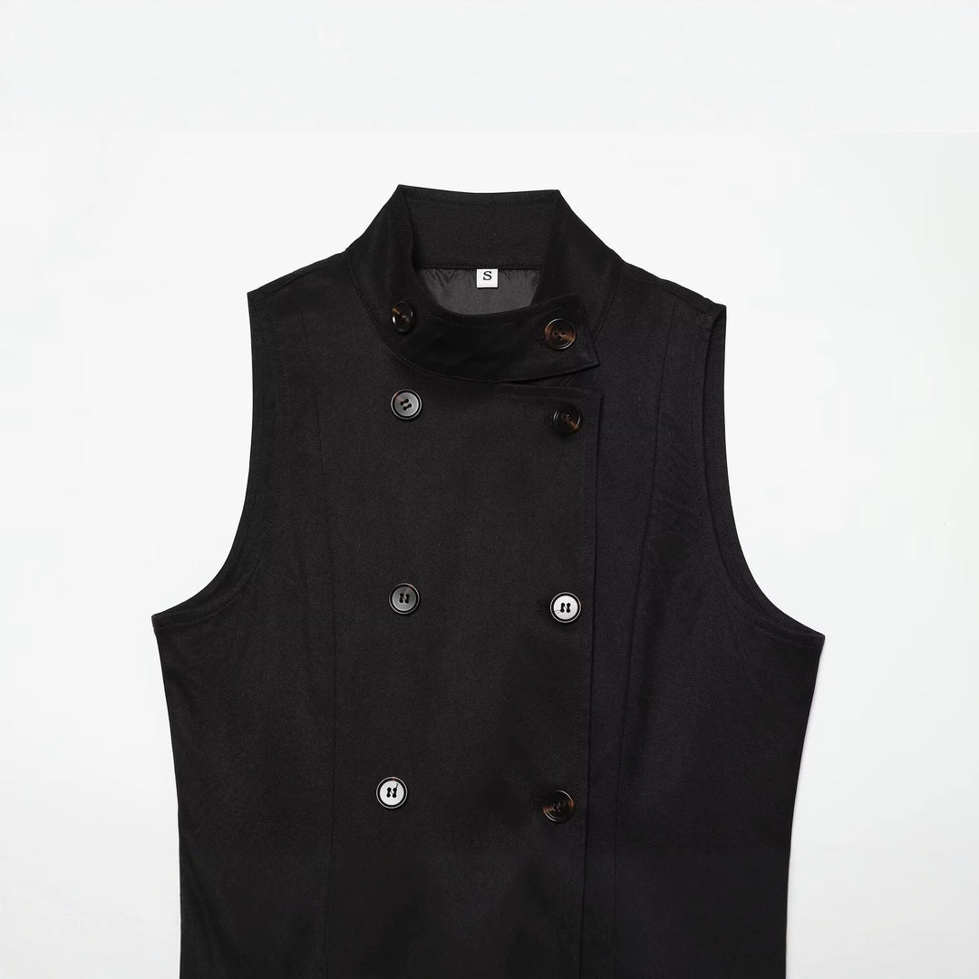 Women's Sleeveless Double-Breasted Trench-Inspired Vest Mune Fashion
