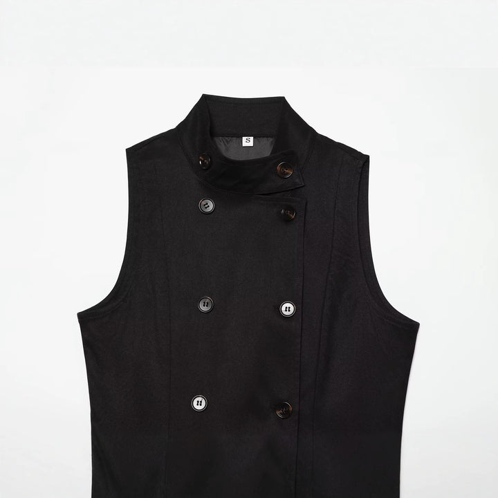 Women's Sleeveless Double-Breasted Trench-Inspired Vest Mune Fashion