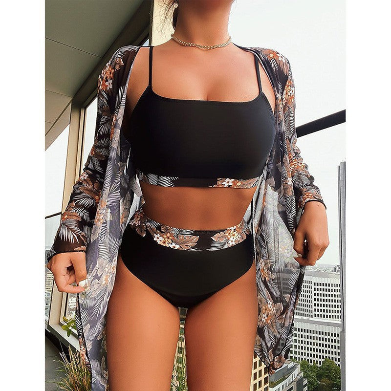 Women's bikini set with floral overlay and high-waisted cut Mune Fashion