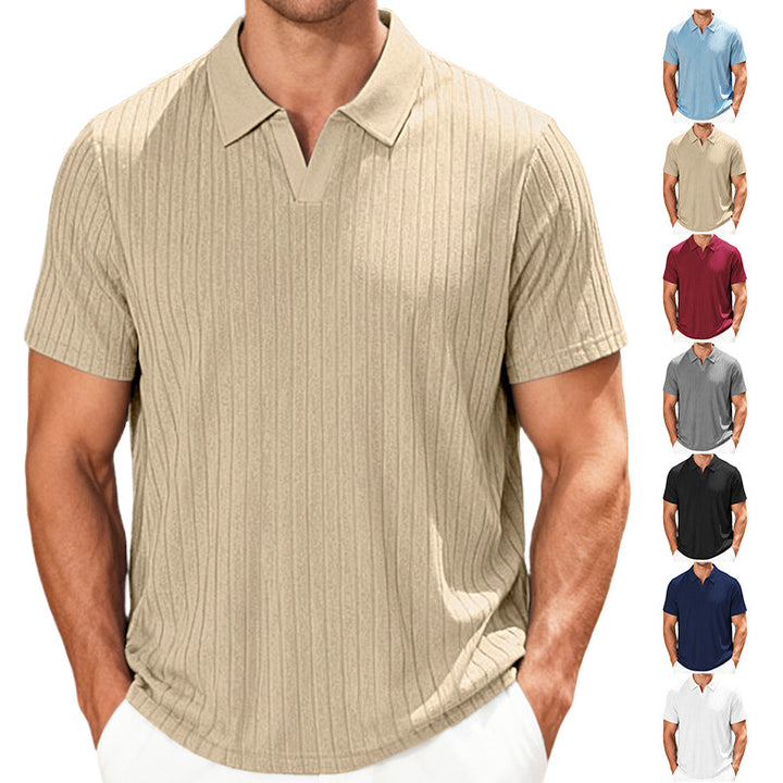 Men's structured short-sleeve polo with V-insert and shirt collar Mune Fashion