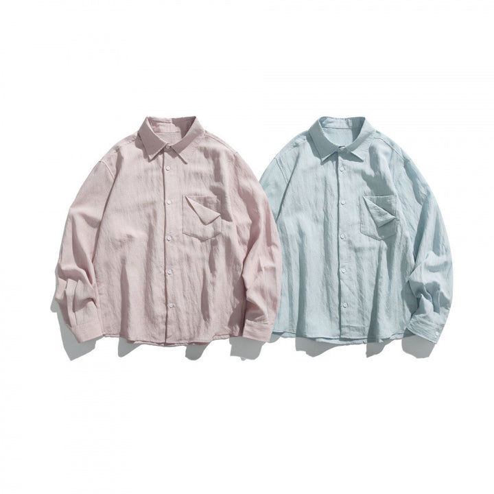 Unisex Oversize lightweight linen blend shirt with chest pocket and loose boxy cut Mune Fashion