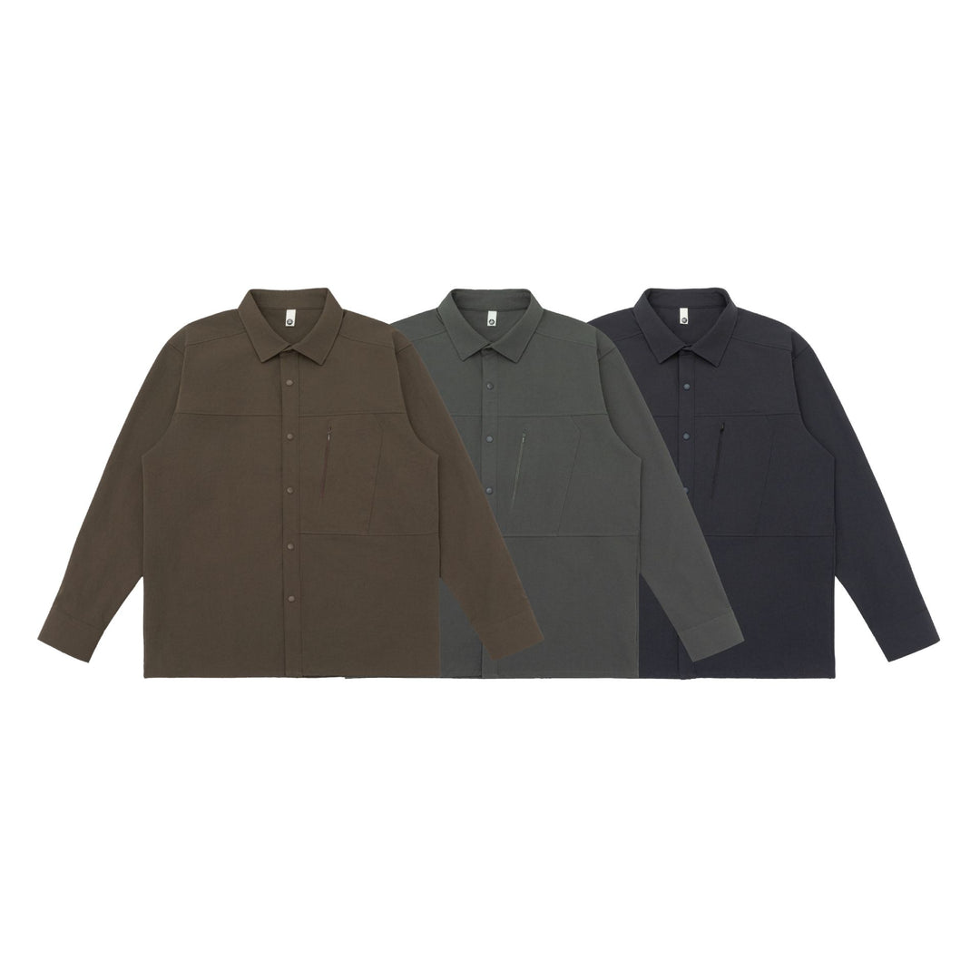 Unisex Oversized Shirt Jacket in Utility Style with concealed snap button placket and diagonal zip pocket Mune Fashion