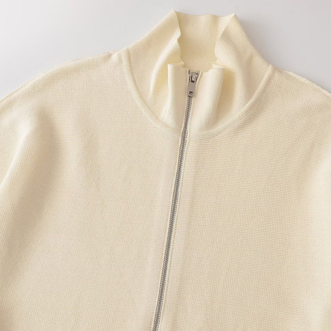Women’s structure knit A-line cardigan with zip and stand-up collar Mune Fashion