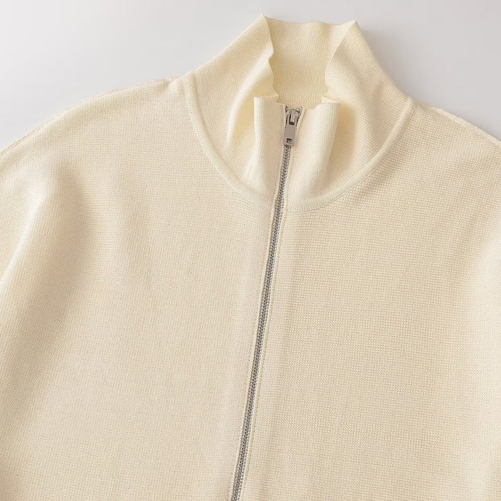 Women’s structure knit A-line cardigan with zip and stand-up collar Mune Fashion