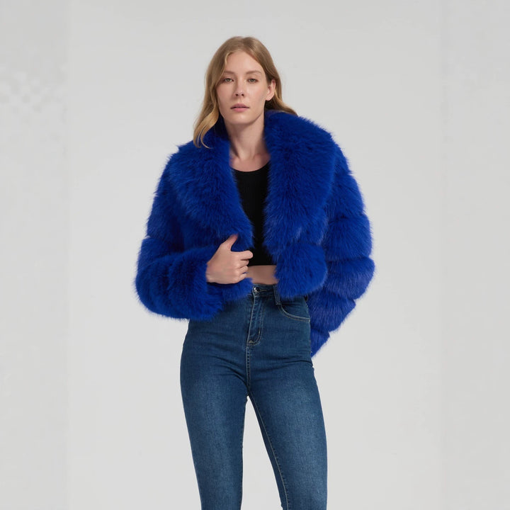 Ladies short-cut faux fur bolero jacket with voluminous shawl collar Mune Fashion