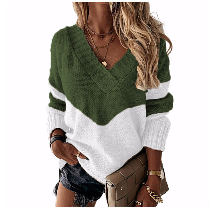 Women’s V-neck knitted pullover with chevron pattern and oversized fit Mune Fashion