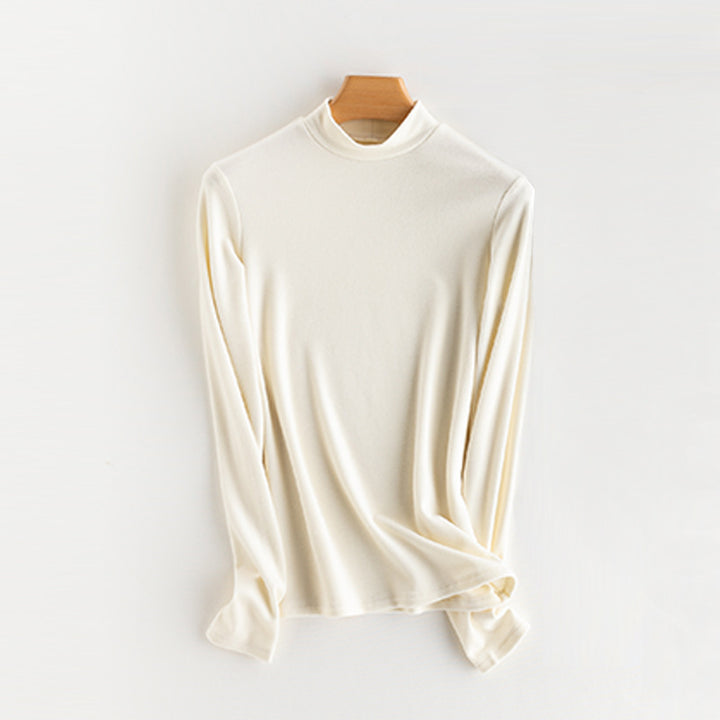 Ladies Fine Long Sleeve Shirt with Stand-up Collar made of Stretch Jersey, Body-hugging Silhouette Mune Fashion