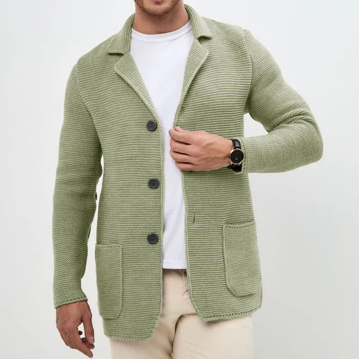 Men's chunky knit cardigan with shawl collar and patch pockets Mune Fashion