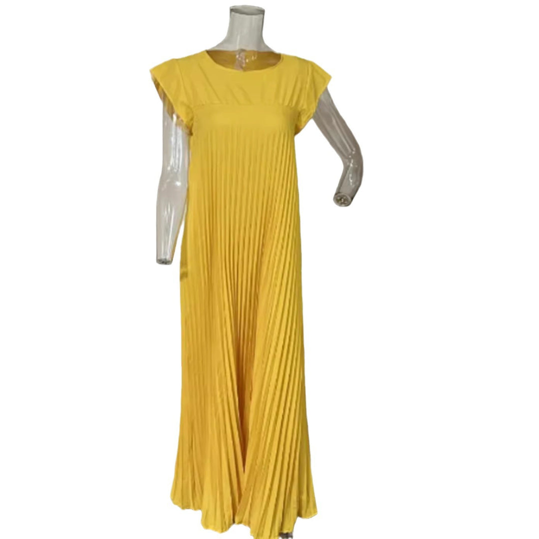 Women's flowing pleated maxi dress with dropped shoulders and side pockets Mune Fashion