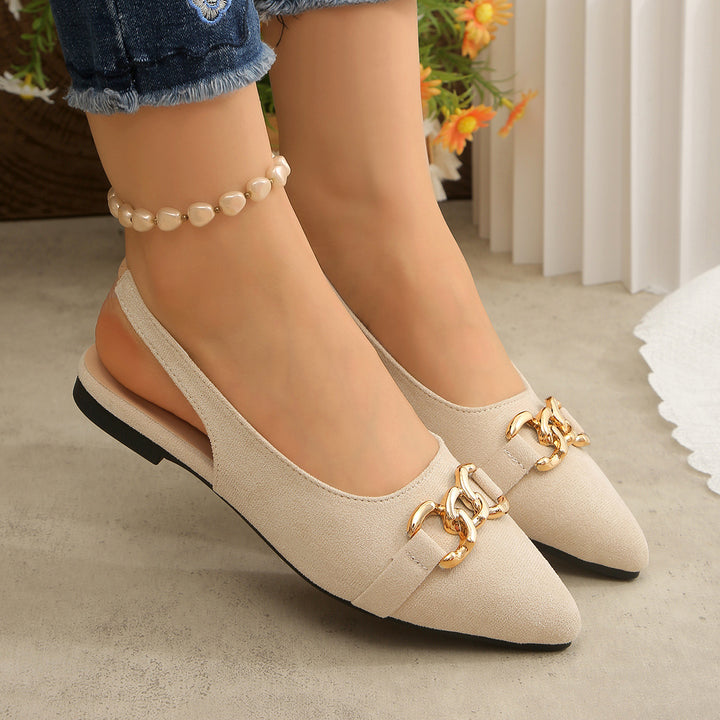 Women's ballerinas with ankle strap, pointed cap and golden chain decoration Mune Fashion